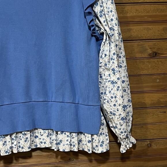 By Anthropologie Flutter Sleeve Layered Sweater Blue Floral Women’s Size 1X Boho - Picture 4 of 14